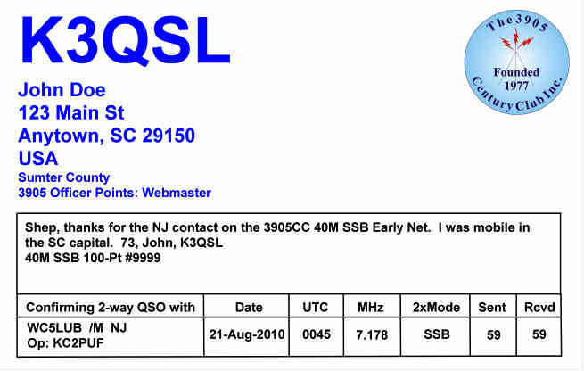 Second Sample QSL Card Image